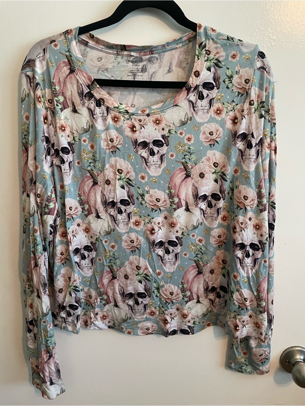 Posh Peanut Long-Sleeve Skull & Floral Top - Blue & Pink (Top only)